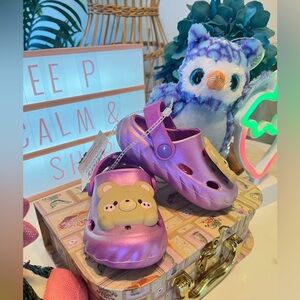 U K DO Click Baby Girl Clogs  2 Fuchsia Metallic Bear Charm Kids Magical Edition